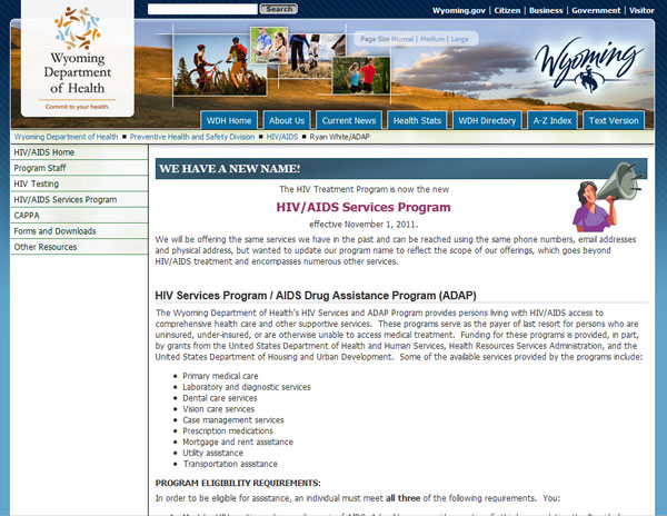 Wyoming Department of Health's HIV/AIDS Treatment and ADAP